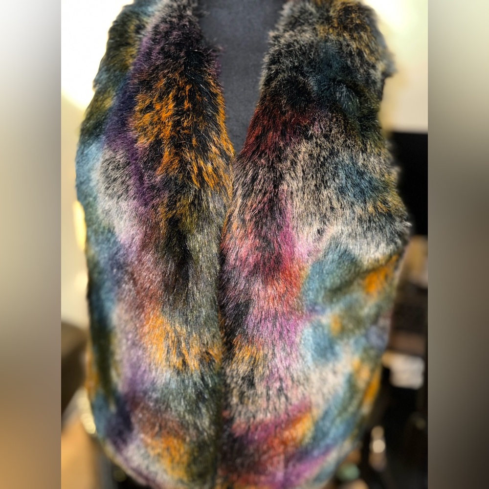 Laundry By Shelli Segal Multicolor Faux Fur Vest in Jewel Tones